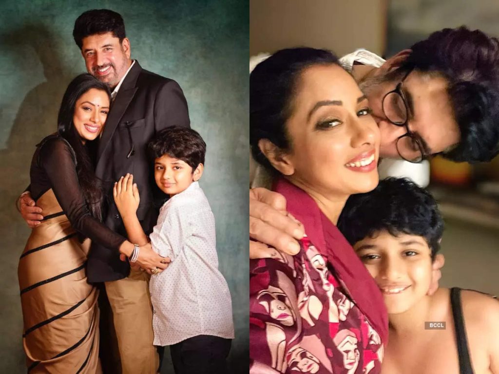 Rupali ganguly with her husband, son and daughter